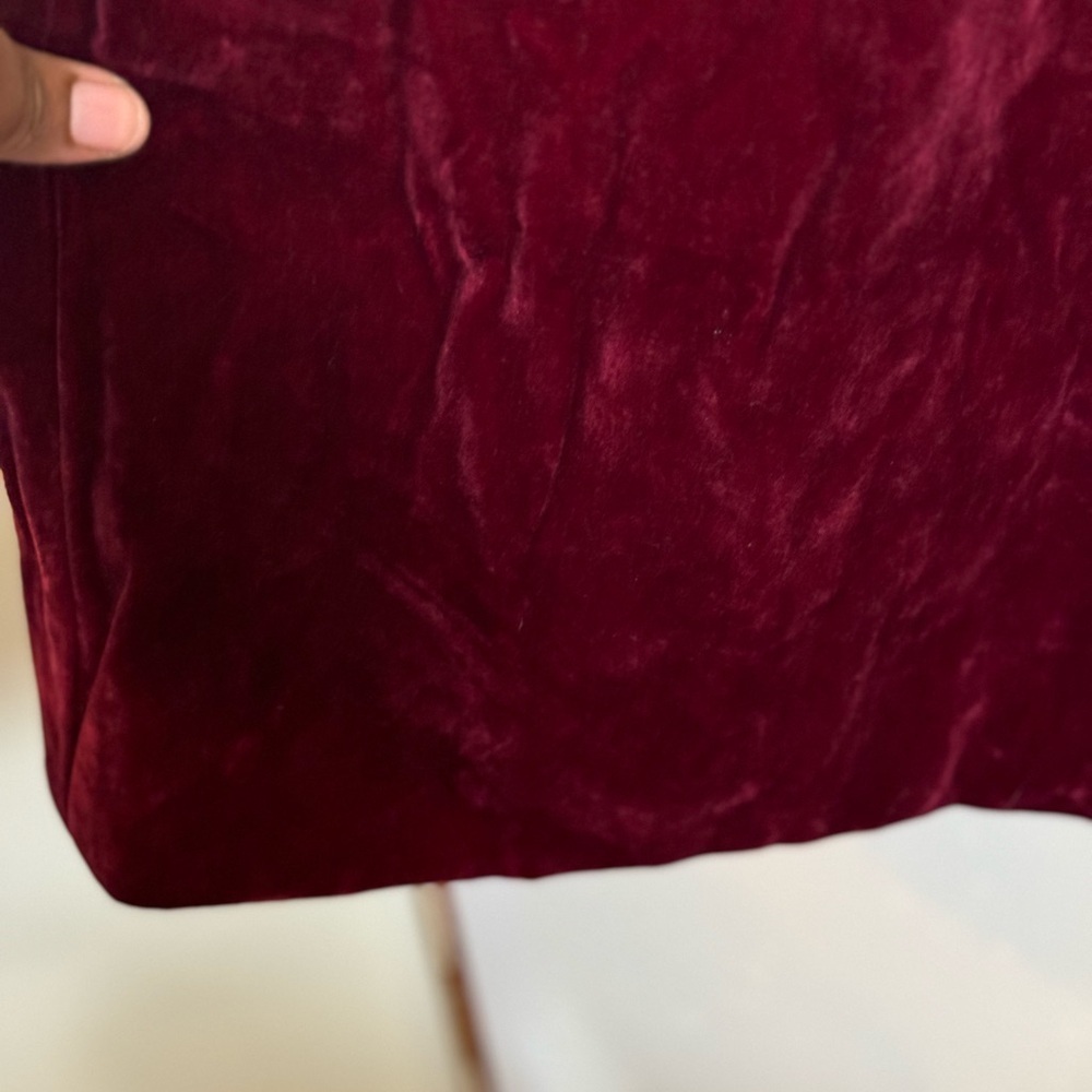 Frilly Velvet Apron‎ Pinafore Dress-Burgundy Red-XS/S - Picture 10 of 15